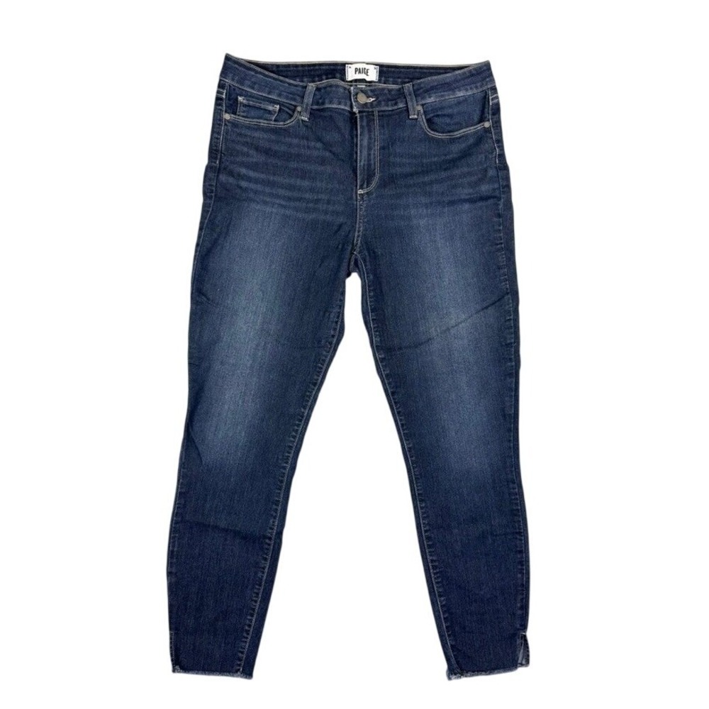 Paige Verdugo Ankle Jeans Womens 32 Dark Wash Raw Hem Skinny Denim Mid Rise